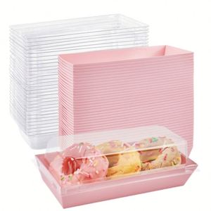 Pink Paper Charcuterie Boxes <b>Square</b> Cake Slice Containers Small Bakery Boxes with Clear Lids for Dessert Sandwich Strawberries - Product Image 3