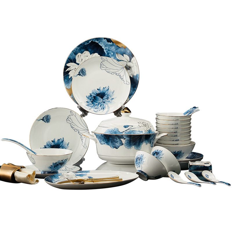 Jingdezhen, роскошный набор посуды в европейском стиле, набор посуды из косточек, домашняя тарелка, палочки для еды, оптовая продажа керамической посуды