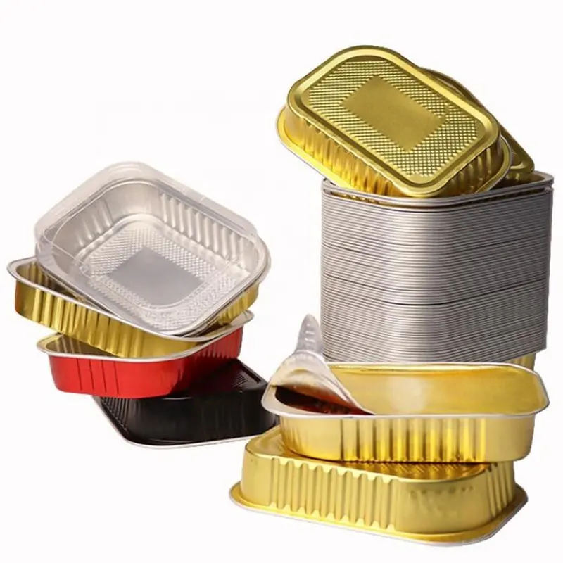 Có thể tái chế takeout nhôm chảo đa mục đích hình chữ nhật container thực phẩm Khay nhôm lá mỏng