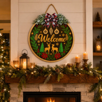 Bienvenue porte d'entrée décoration de vacances de Noël panneau suspendu camion rouge couronnes rondes en bois maison mur porche cour jardin ferme