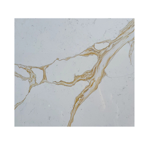 แผ่นหินควอทซ์เส้นใยสีทองสีขาวทันสมัยหินเทียมซิลิกาสำหรับห้องครัวภายในวิลล่า - Product Image 2