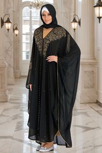 CCY fábrica personalizada brillo musulmán Abaya diamantes de imitación con cuentas Dubai mujeres africanas gasa vestidos islámicos Abaya - Product Image 6
