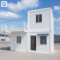 Maison conteneur empilable à 2 étages avec balcon et escalier, structure en acier blanc, modulaire préfabriquée, bureau de chantier, logement