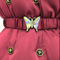 Veste matelassée pour femme - Manteau d'hiver élégant rouge bordeaux avec ceinture papillon et grand col en fourrure, parka matelassée en forme de cœur - Logo personnalisé