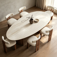 Table à manger en forme de larme, style Wabi-Sabi moderne, en marbre couleur noyer, bois massif, 4 places, pour usage domestique