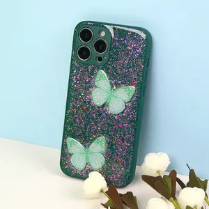 Wholesale price shiny hard butterfly TPU PC enamel phone cover with colorful cheaper price funda para celulares carcasas