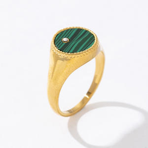 Elegante Frauen wasserdicht 18 Karat Edelstahl Türkis Wasser tropfen <span class=keywords><strong>Abalone</strong></span> <span class=keywords><strong>Shell</strong></span> Zirkon Malachit Ring - Product Image 6