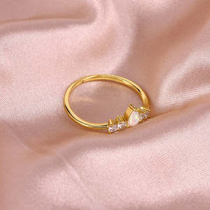 2023 sıcak satış 925 ayar gümüş <span class=keywords><strong>V</strong></span> şekilli opal zirkon altın kaplama ince halka kadınlar için alyanslar - Product Image 3