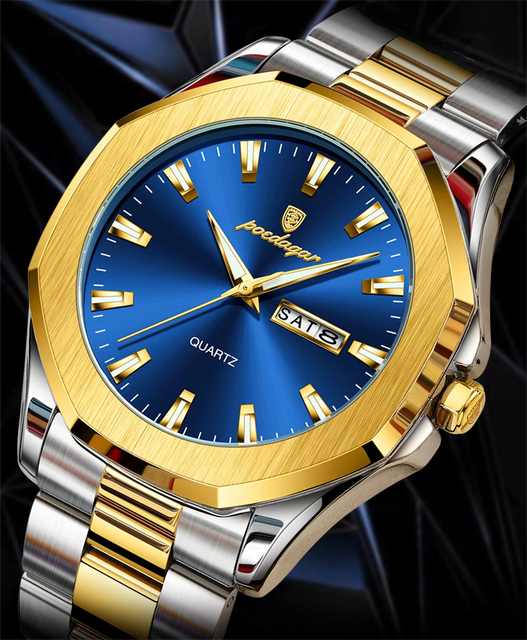 Poedagar 875 New Fashion Men's Quartz Watch with Stainless Steel Case Water Resistance Luminous Display Date Indicator Oval