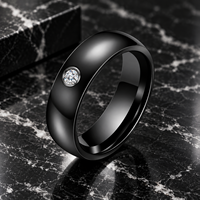 Bague de mariage JLM High-Tech en céramique noire avec sertissage d'anneau, pierre solitaire en zircone cubique, dôme, anti-rayures, vente en gros de bijoux