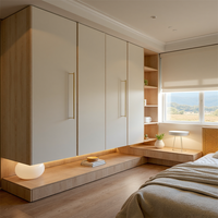Ensemble de meubles de chambre à coucher en bois au design contemporain et personnalisable pour la maison et l'hôtellerie, comprenant une armoire et une table de chevet, lavable