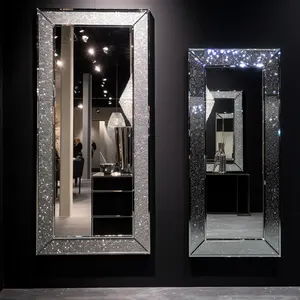 Bathroom Touch Screen Salon Led Mirror Full Length Crystal Decor Wall Mirror Decoration Living Room Makeup Mirror With Led Light