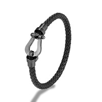 Bracelet en cuir PU tressé bleu FRED avec fermoir à crochet plaqué or, style classique unisexe