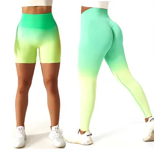 Womens Scrunch Booty Workout Cycling Shorts Bright Gradient Colors Intensify Running Leggings, Custom Seamless Gym Yoga Pants