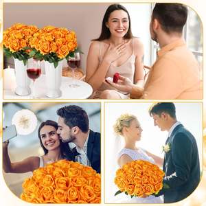 Fleurs artificielles <span class=keywords><strong>orange</strong></span> et noires en soie, pétales de rose artificiels, roses à longue tige pour la Saint-Valentin, bouquet de mariage, décoration de fête à domicile - Product Image 4