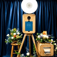 Cabina de Fotos Portátil Retro de Madera con Pantalla Táctil de Doble Cara, Espejo para Selfies con iPad y DSLR, para Alquiler en Bodas, Fiestas y Eventos