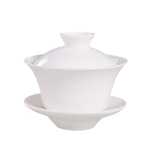 三才小茶碗套装纯白陶瓷瓷盖碗大可印刷Logo潮汕咖啡茶具 - Product Image 5