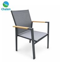 Fauteuil de jardin moderne pour l'extérieur, cadre en aluminium avec accoudoirs en bois plastique, empilable, chaise en Teslin pour salon
