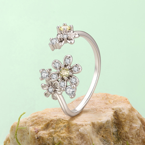 Flower Shape Silver Plated <b>Citrine</b> Cluster <b>Ring</b> Women's Romantic Wedding Jewelry Round Natural Stone Prong Setting - Product Image 4