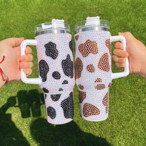 Gobelet isotherme sous vide de 40 oz avec strass en cristal, motif vache, super scintillant, avec couvercles - Product Image 4