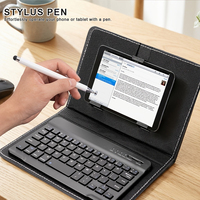 Nouvel étui clavier sans fil Bluetooth avec stylet, chargement USB Type-C, support en cuir PU pour téléphones iOS/Android de 4,5 à 6,8 pouces