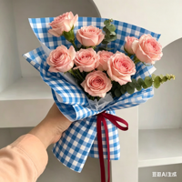 Papier d'emballage à carreaux multicolores pastel, papier gingham imperméable pour cadeau d'anniversaire et bouquet de fleurs