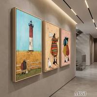 Set Seni Dinding Triptych Berkualitas Tinggi Gambar Kartun Modern dan Cetakan Kanvas Mercusuar dengan Bingkai Mengambang Mewah untuk Dekorasi Rumah