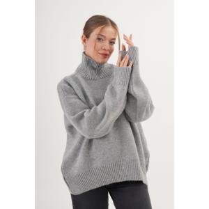 Pull en maille à col roulé gris pour femme, manches longues, décontracté, anti-boulochage, épais et chaud pour l'hiver - Product Image 4