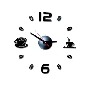 Reloj de pared de diseño moderno para decoración del hogar, cronógrafo grande de pared con diseño de cafetería, granos de café, cocina, bricolaje