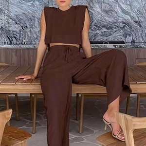 All'ingrosso top e <span class=keywords><strong>pantaloni</strong></span> senza maniche <span class=keywords><strong>in</strong></span> <span class=keywords><strong>lino</strong></span> di cotone 2 pezzi Set da donna <span class=keywords><strong>in</strong></span> <span class=keywords><strong>lino</strong></span> naturale o-collo <span class=keywords><strong>misto</strong></span> <span class=keywords><strong>lino</strong></span> Set da donna - Product Image 6