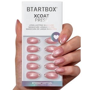 BTARTBOX Kit de Uñas Postizas de Gel Suave de Alta Calidad al por Mayor, Diseño Ojo de Gato Rosa, con Brillo de Lujo, Estilo Francés, para Navidad - Product Image 1