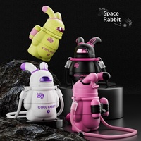 Gourde isotherme pour enfants en acier inoxydable 316 de qualité alimentaire, grande capacité, avec paille, anti-chute, motif lapin de dessin animé