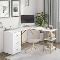 Bureau d'ordinateur bicolore moderne en forme de L avec tiroirs et étagères de rangement pour bureau à domicile dans les villas Vente en gros d'usine