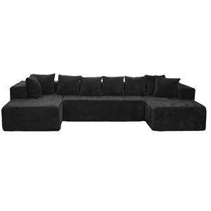 Canapé d'angle modulaire en velours côtelé noir en forme de U, 4 places, pour salon - Product Image 1