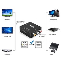 Convertisseur RCA vers HDMI, 3 entrées RCA AV CVBS composite vers sortie HDMI, adaptateur vidéo audio pour téléviseur, moniteur, projecteur, écran