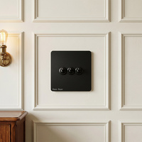 Interruptor de Pared Retro de Acero Inoxidable Negro Mate Vintage, Interruptor de Palanca de 2 Vías IP20 16A, Enchufe USB Tipo C Francés para la UE, 220V