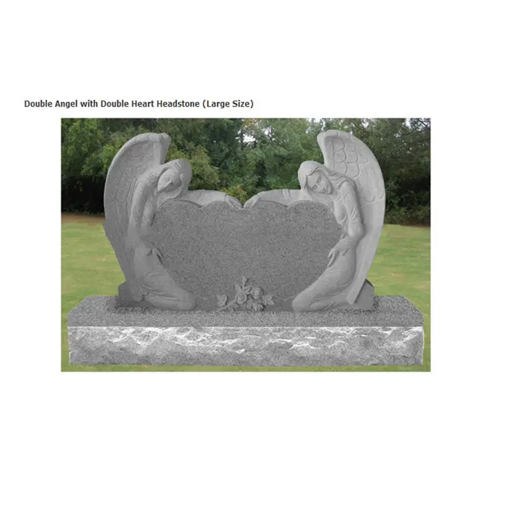 hot sale granite style double heart shaped angel headstone and stone gravestone