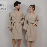 Peignoir Kimono Unisexe en Coton et Lin de Haute Qualité avec Logo Personnalisé pour Hôtel et Maison