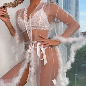 Conjunto de Bata y Camisón de Alta Calidad para Mujer, Ropa de Dormir para Novia, Manga Larga, Sexy, Romántico, con Encaje - Product Image 3