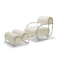 Fauteuil d'appoint de luxe italien, mobilier commercial moderne, chaise individuelle en velours, chaise de loisirs en acier inoxydable