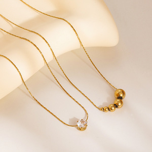 Kalung baja tahan karat berlapis emas antik mode kalung zirkon bulan hati Enamel kalung perhiasan berkelas - Product Image 2