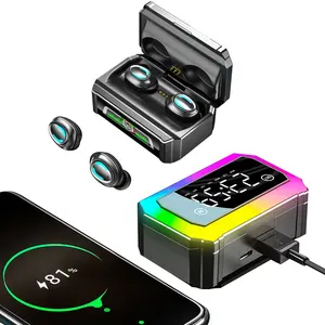 2024 New Upgraded GQ-03 Tws Gaming Earphones With Colorful Light And Date Clock Power Bank Auriculares Ear Buds