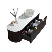 Haut de gamme personnaliser les couleurs tailles matériaux luxe Design moderne noir rainure cannelée salle de bain vanités avec lavabo et miroir