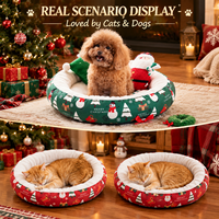 Lit pour animaux de compagnie rond en polaire arctique, luxueux et festif, chaud et doux, pour chiot, sommeil profond, intérieur, hiver, vente en gros, fabricant