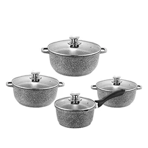 Hoarbar Classic Marble Stone Cooking Pot Die Cast Non Stick Aluminium Cookware Set Milk Soup Pot Set