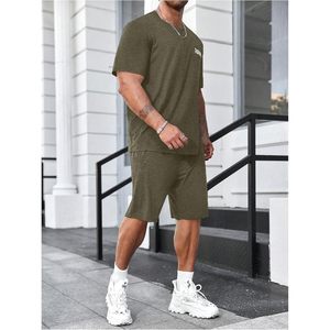 Men's Two Piece Tracksuit Short Sleeve <b>T</b> Shirt <b>Track</b> Shorts Set Casual Breathable Simple Design - Product Image 3