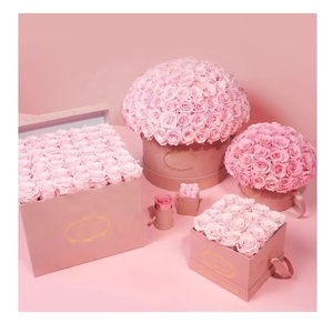 Scatola di Fiori Preservati Rotonda Rosa Personalizzata, Fiori Eterni per Mamma, San Valentino, Compleanno, Regalo di Rose a Lunga Durata - Product Image 1