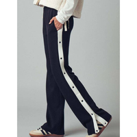 Pantalon fille jambe droite pantalon de survêtement à bouton pression pantalon baggy à rayures contrastées pantalon de survêtement à bouton pression