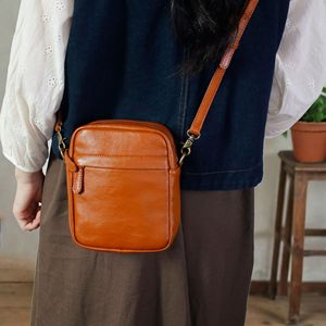 Sac à bandoulière pour femme en cuir véritable, carré vertical, fermeture éclair, portable, usage quotidien, marron café noir - Product Image 3