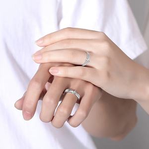 时尚珠宝925纯银立方氧化锆可调开放式结婚承诺爱情关系情侣戒指 - Product Image 2